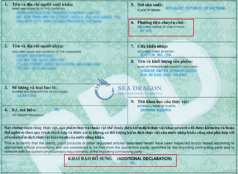 CHANGES WHEN ISSUING PHYTOSANITARY CERTIFICATES FOR EXPORT GOODS IN VIETNAM - SEA DRAGON LOGISTICS